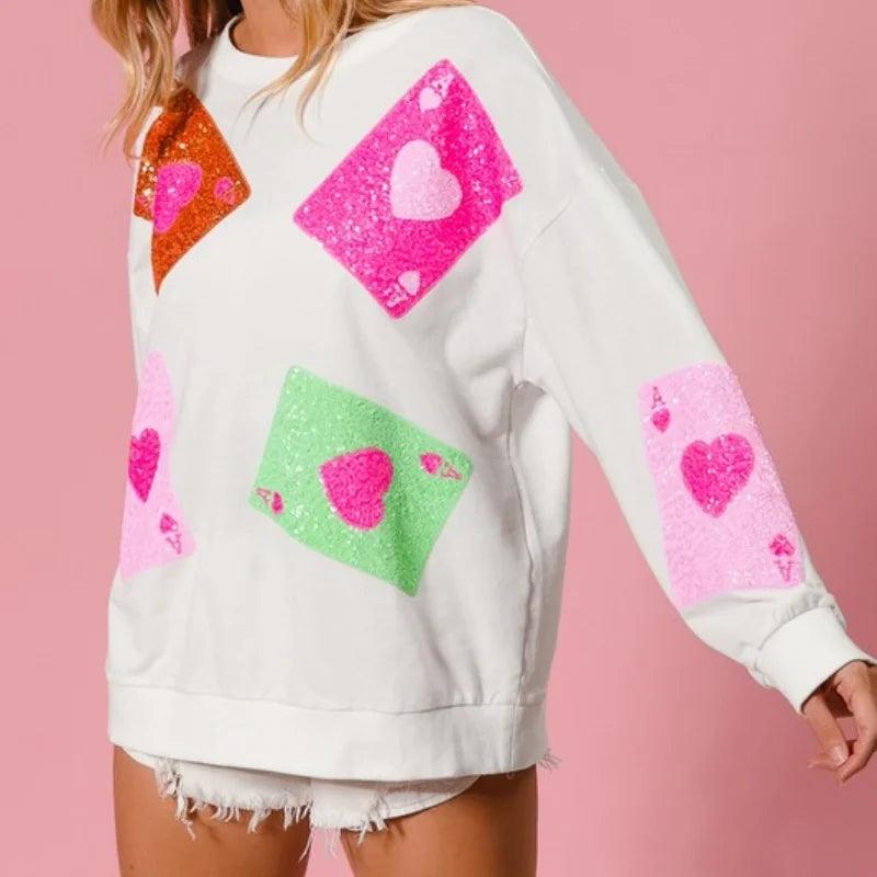 ace of hearts sequin crew sweater