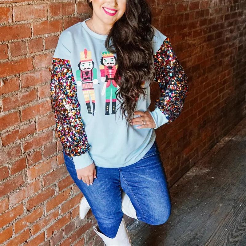christmas multi-colored sequin crew sweater - basil boutique