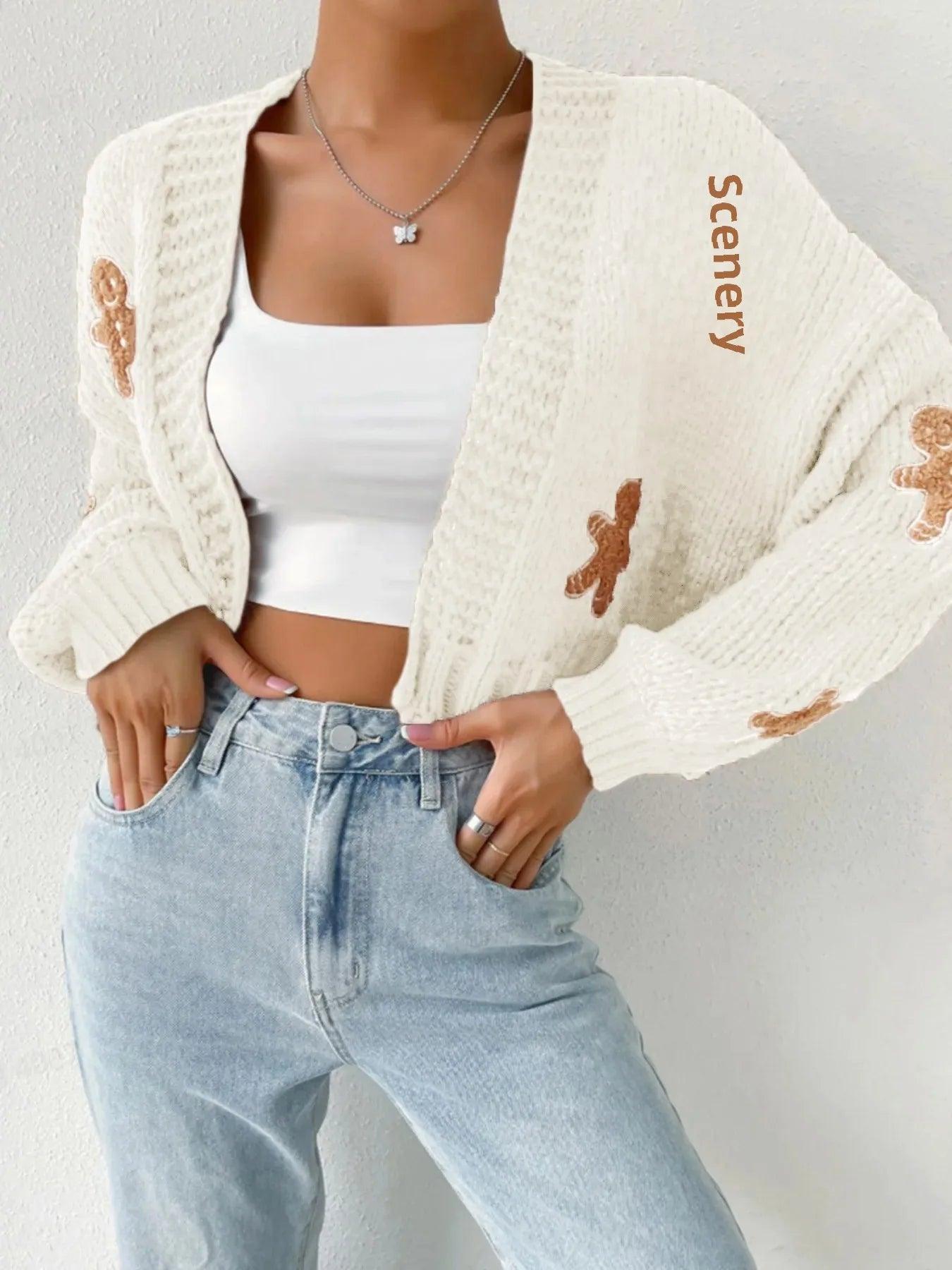 gingerbread cookie knit cardigan - basil boutique