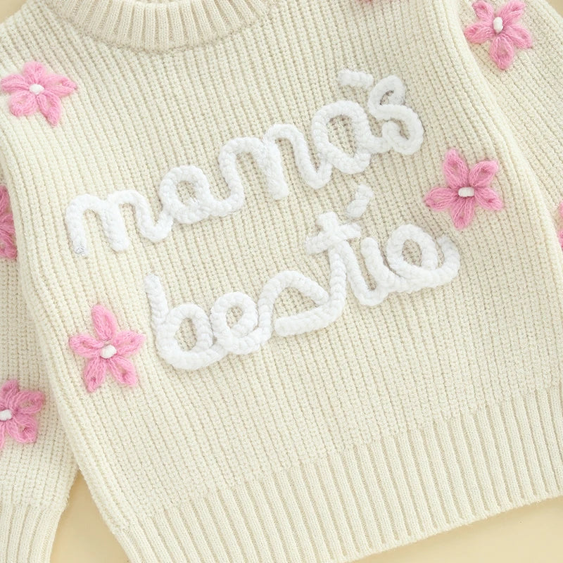 mama's bestie floral knit kids crew sweater