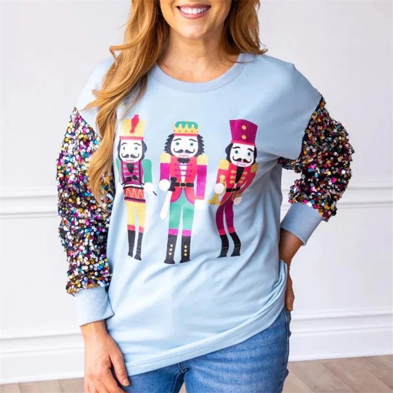 christmas multi-colored sequin crew sweater - basil boutique