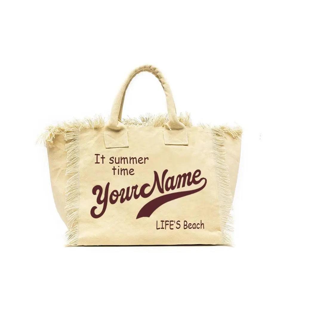 personalized tassel beach tote bag - basil boutique