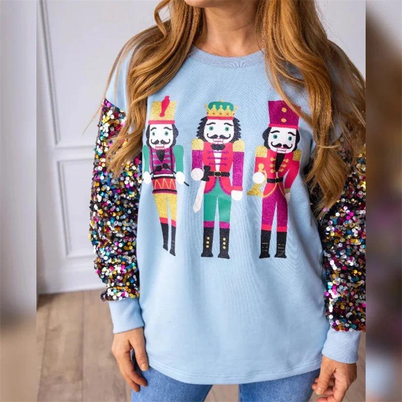 christmas multi-colored sequin crew sweater - basil boutique