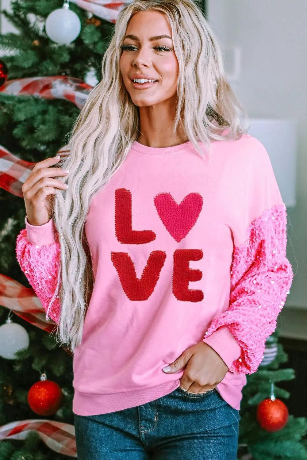 hearts + love sequin crew sweaters - basil boutique