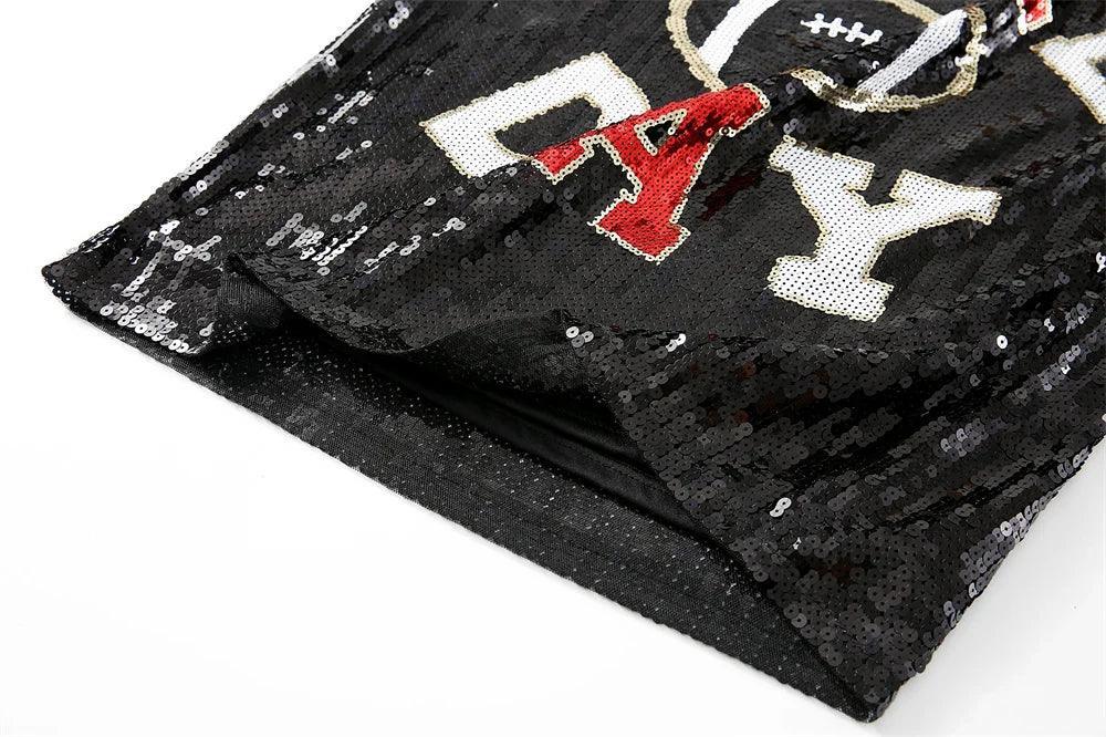 game day black + red sequin t-shirt dress - basil boutique