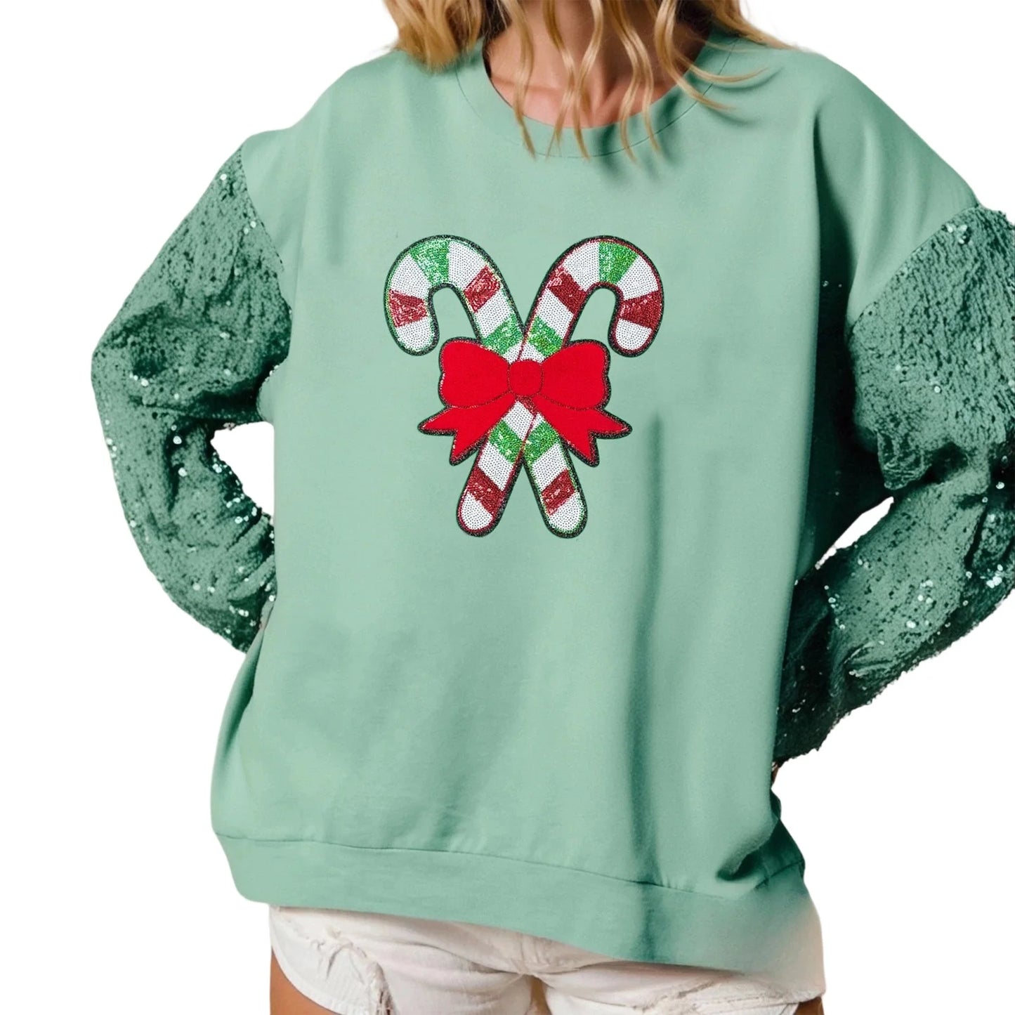 candy cane lane sequin crew sweater