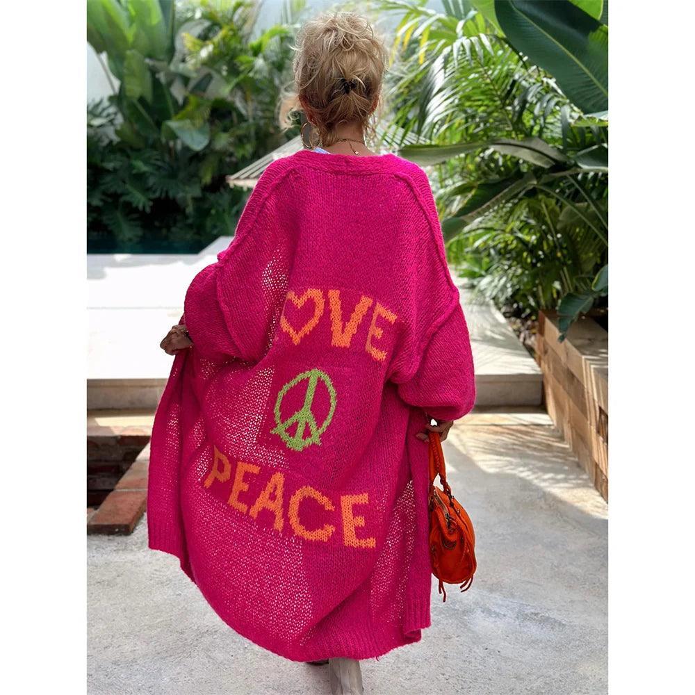 love + peace knit cardigan - basil boutique