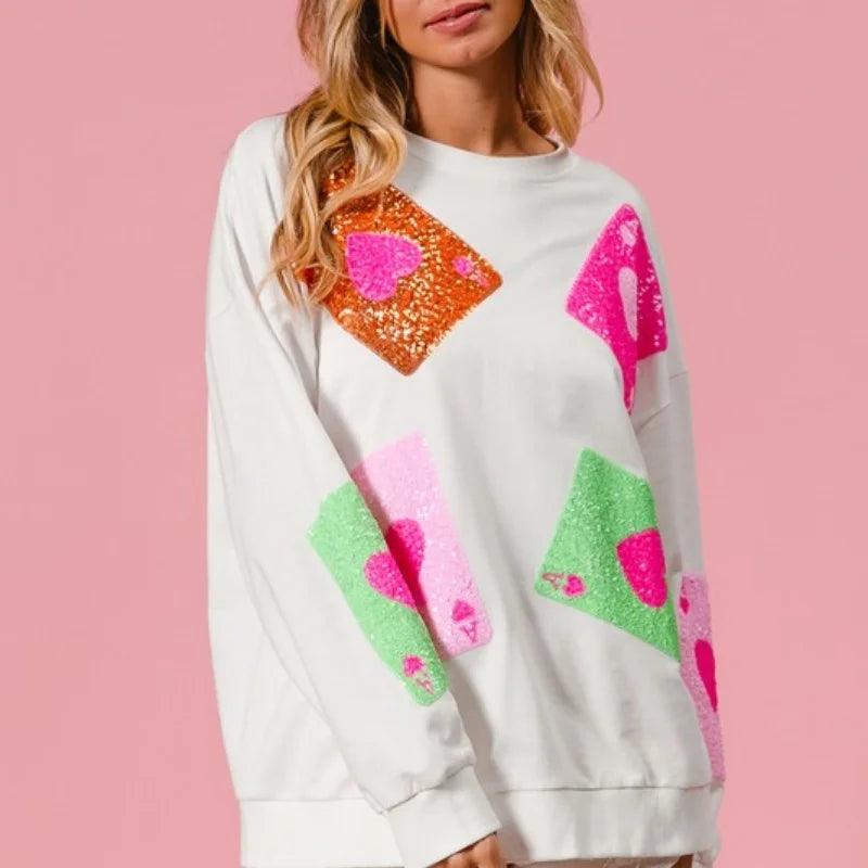 ace of hearts sequin crew sweater