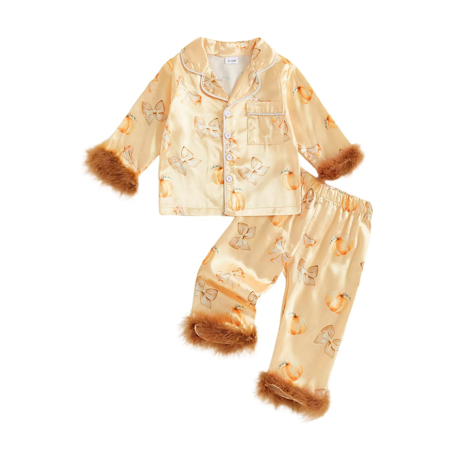 halloween satin + feather kids pajama sets