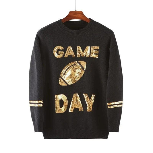 game day sequin long sleeve top - basil boutique