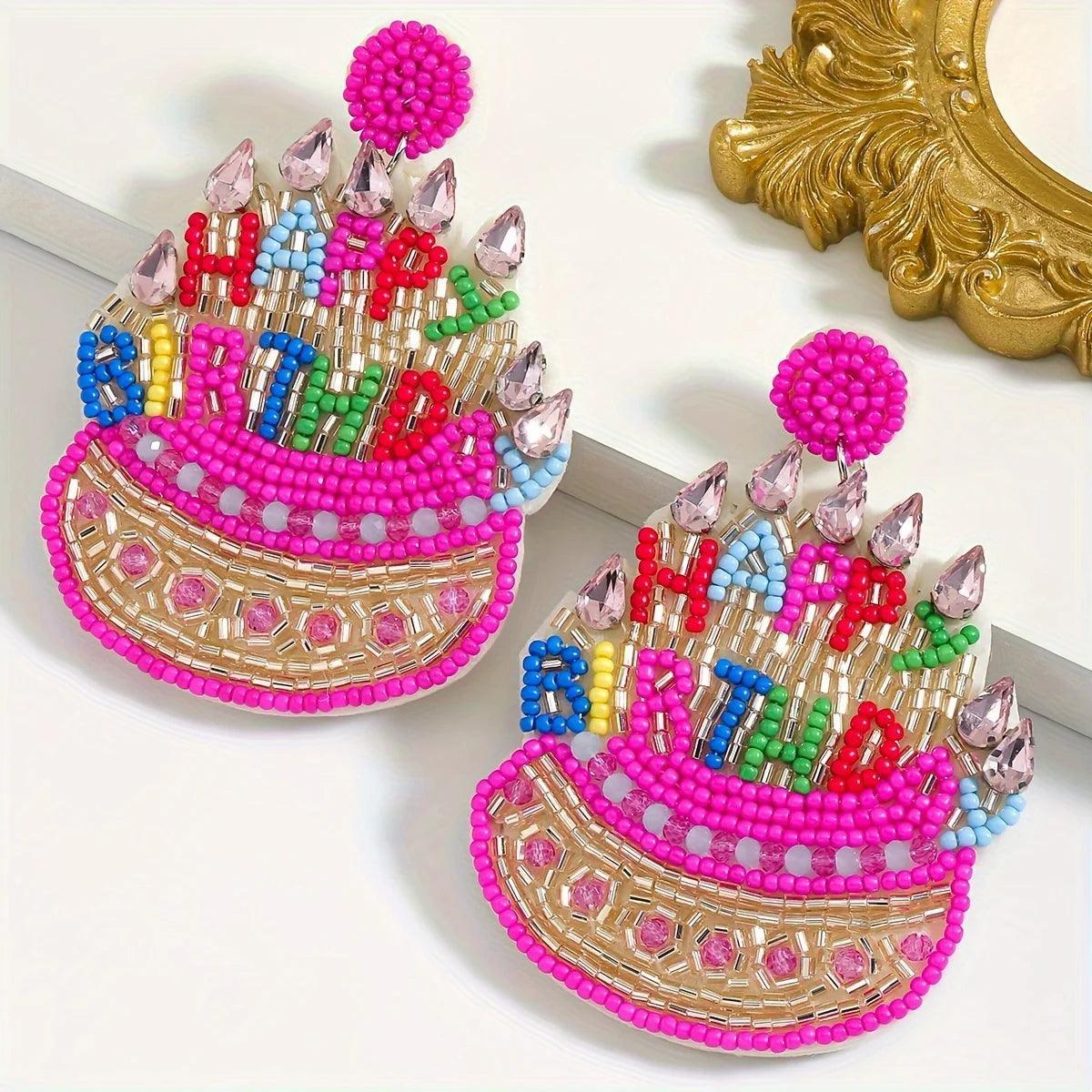 happy birthday beaded earrings - basil boutique