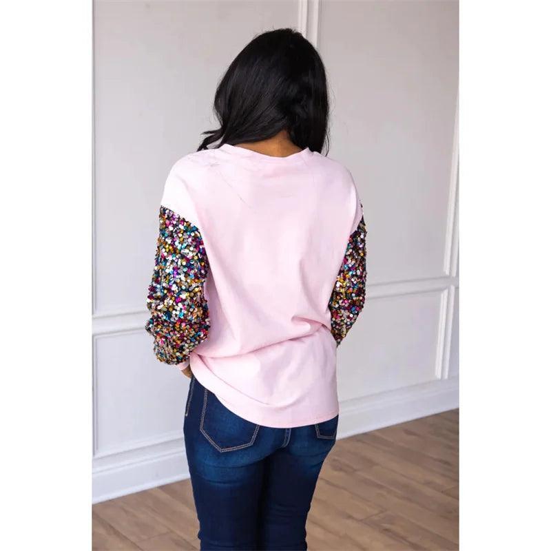 christmas multi-colored sequin crew sweater - basil boutique