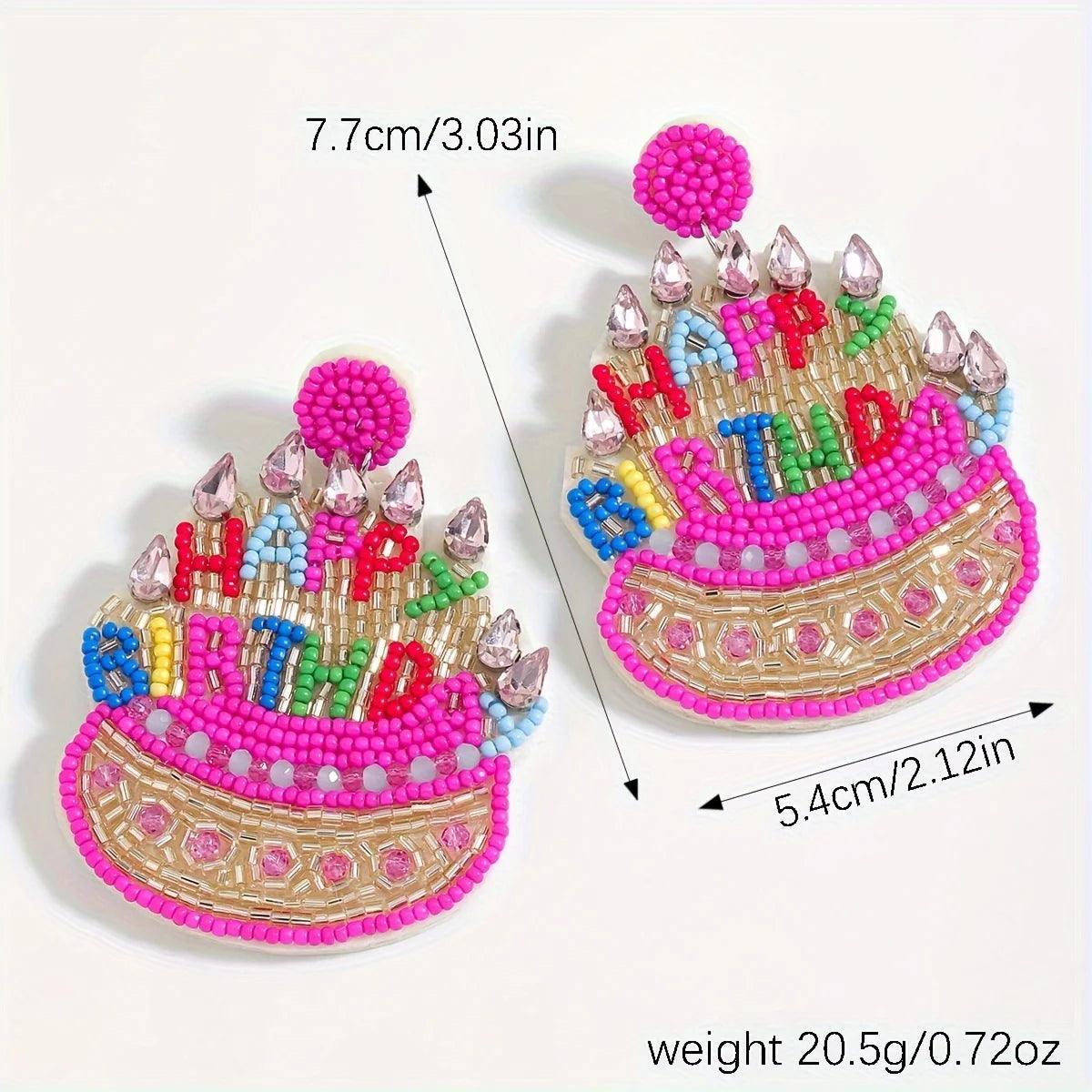 happy birthday beaded earrings - basil boutique