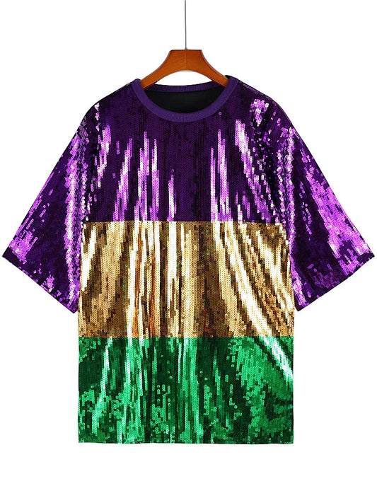 mardi gras tri-color sequin t-shirt dress