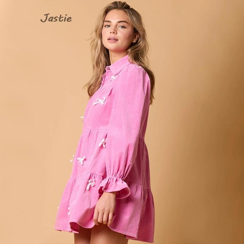 bow corduroy ruffle dress
