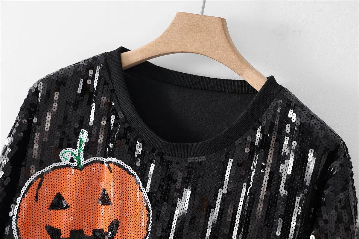 jack-o-lantern sequin t-shirt dress - basil boutique