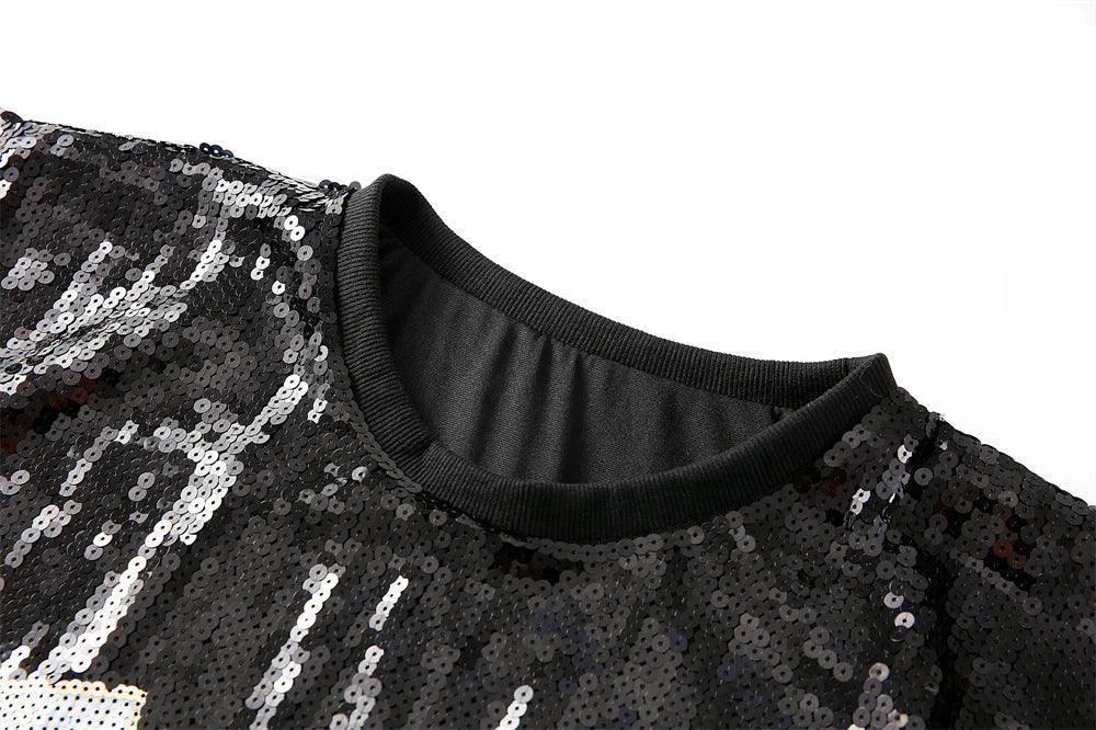 game day black + red sequin t-shirt dress - basil boutique