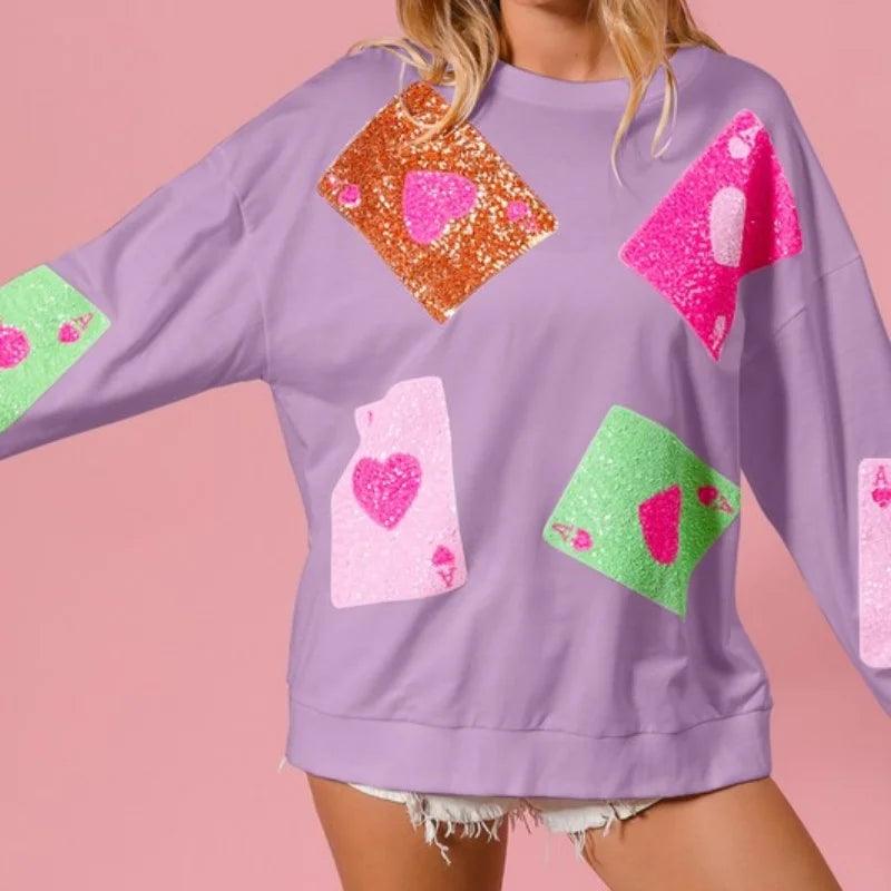 ace of hearts sequin crew sweater