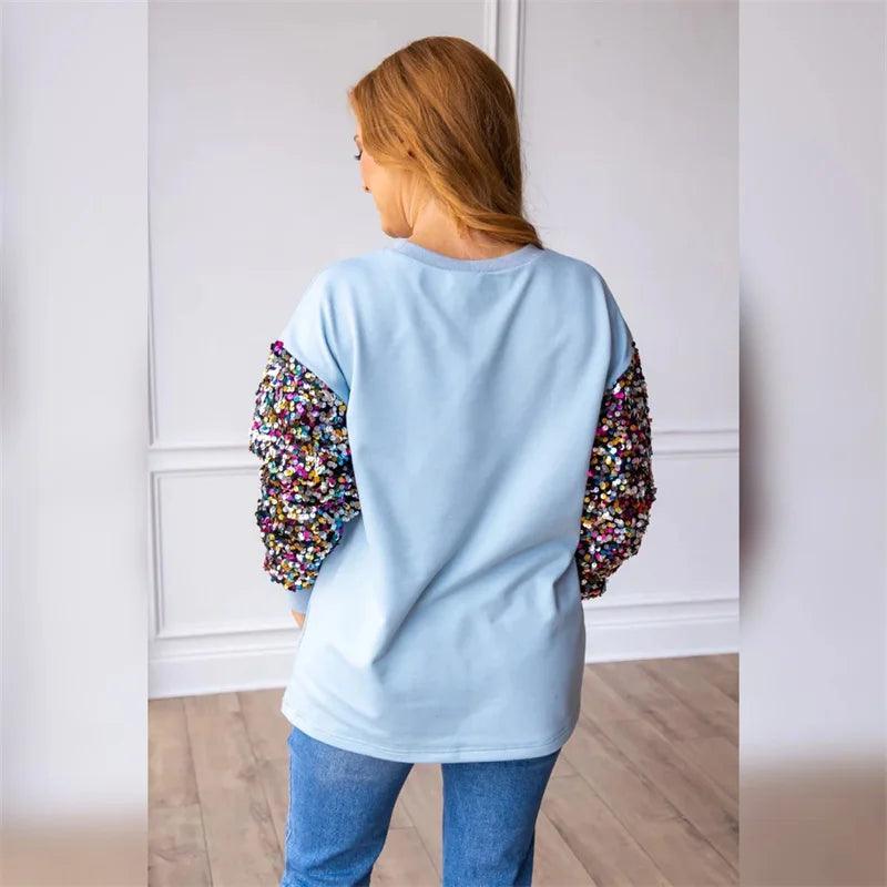 christmas multi-colored sequin crew sweater - basil boutique