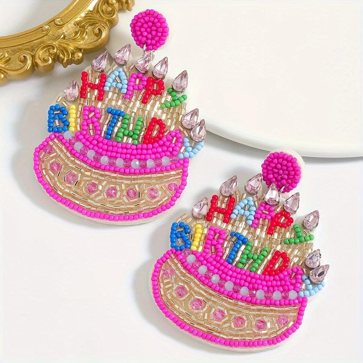happy birthday beaded earrings - basil boutique