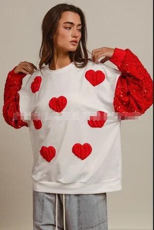 hearts + love sequin crew sweaters - basil boutique