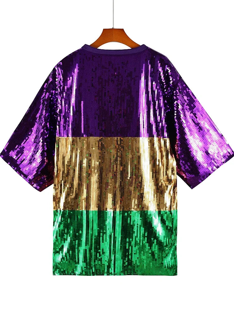 mardi gras tri-color sequin t-shirt dress