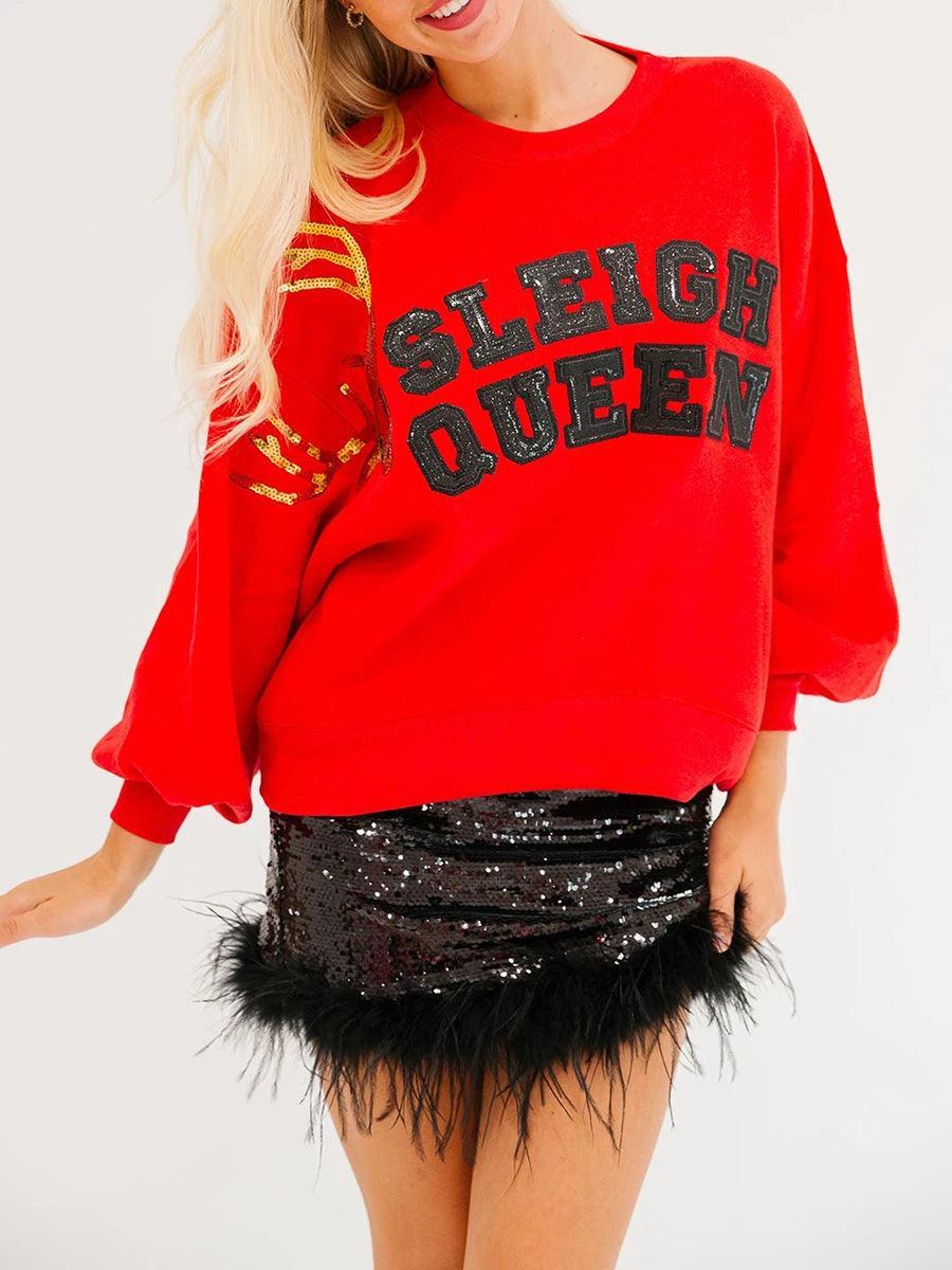 sleigh queen sparkle crew sweater - basil boutique