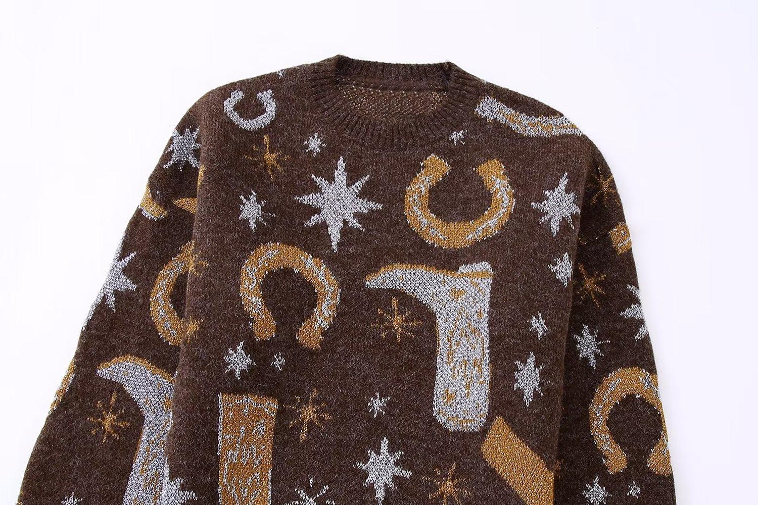 let's get rowdy metallic crew sweater - basil boutique