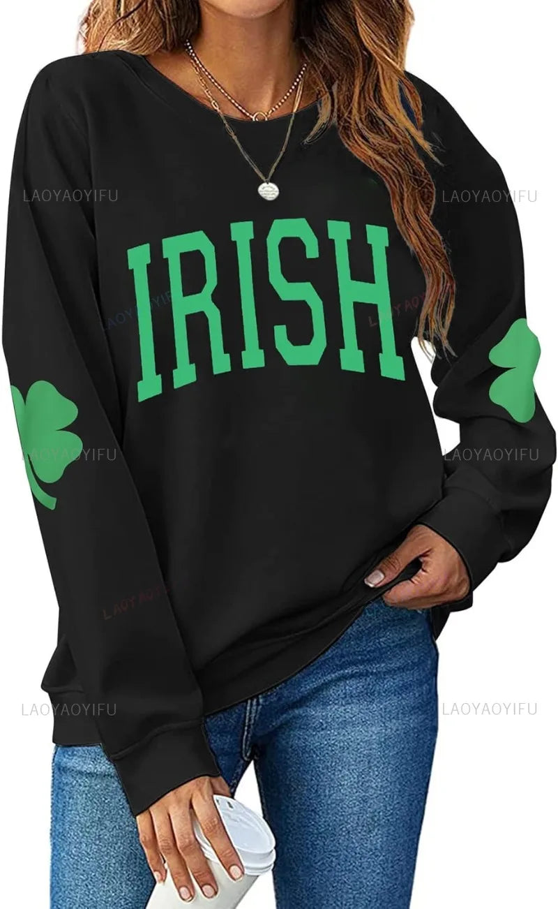 irish shamrock sleeve crew sweatshirts + hoodies