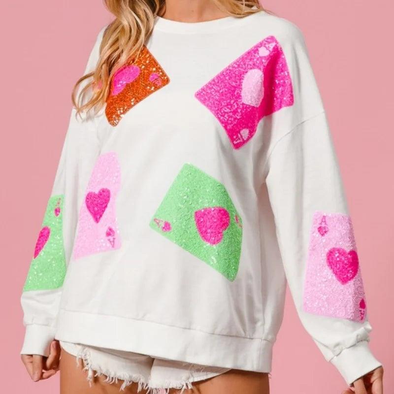ace of hearts sequin crew sweater