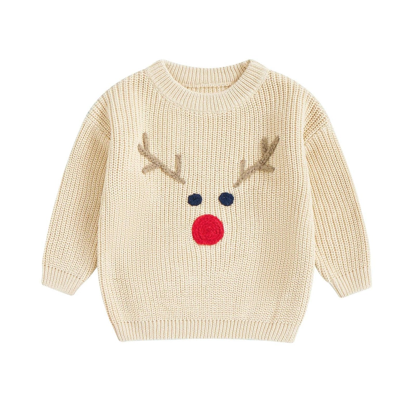 reindeer knit kid crew sweater - basil boutique