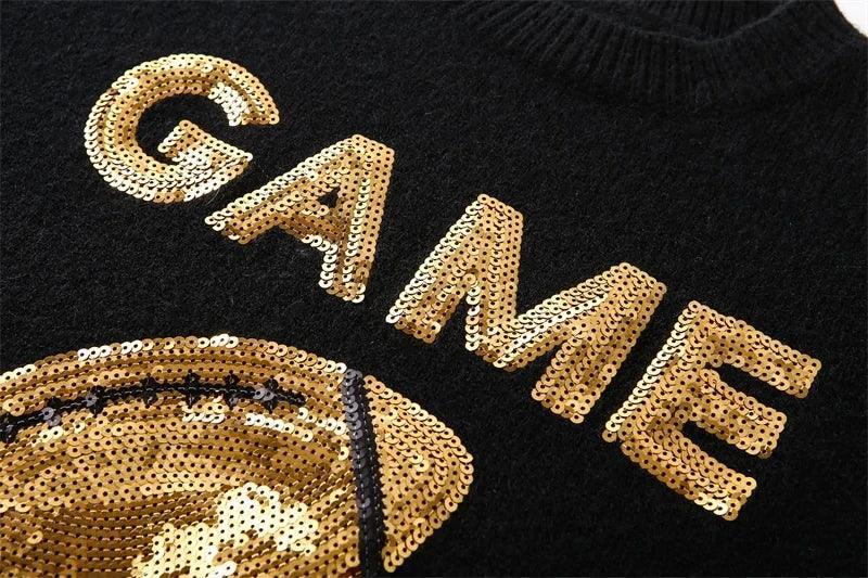 game day sequin long sleeve top - basil boutique