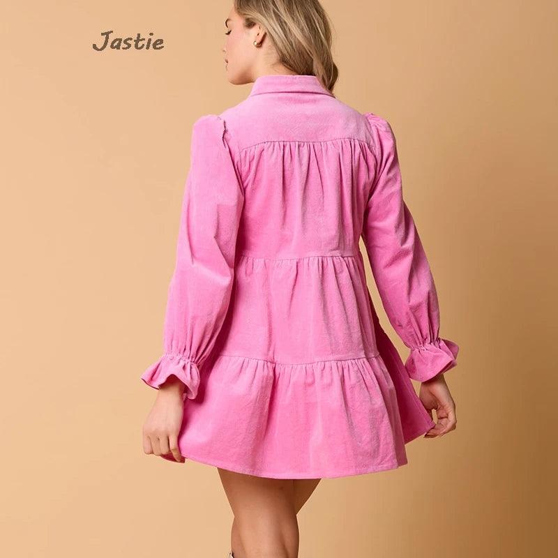 bow corduroy ruffle dress
