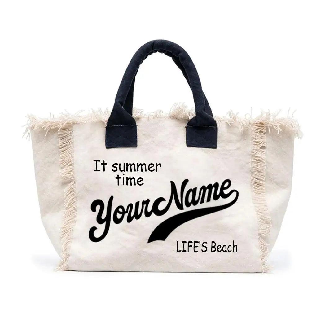 personalized tassel beach tote bag - basil boutique