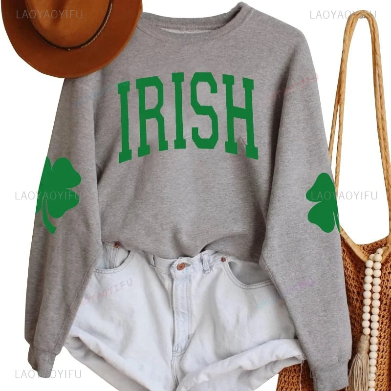 irish shamrock sleeve crew sweatshirts + hoodies