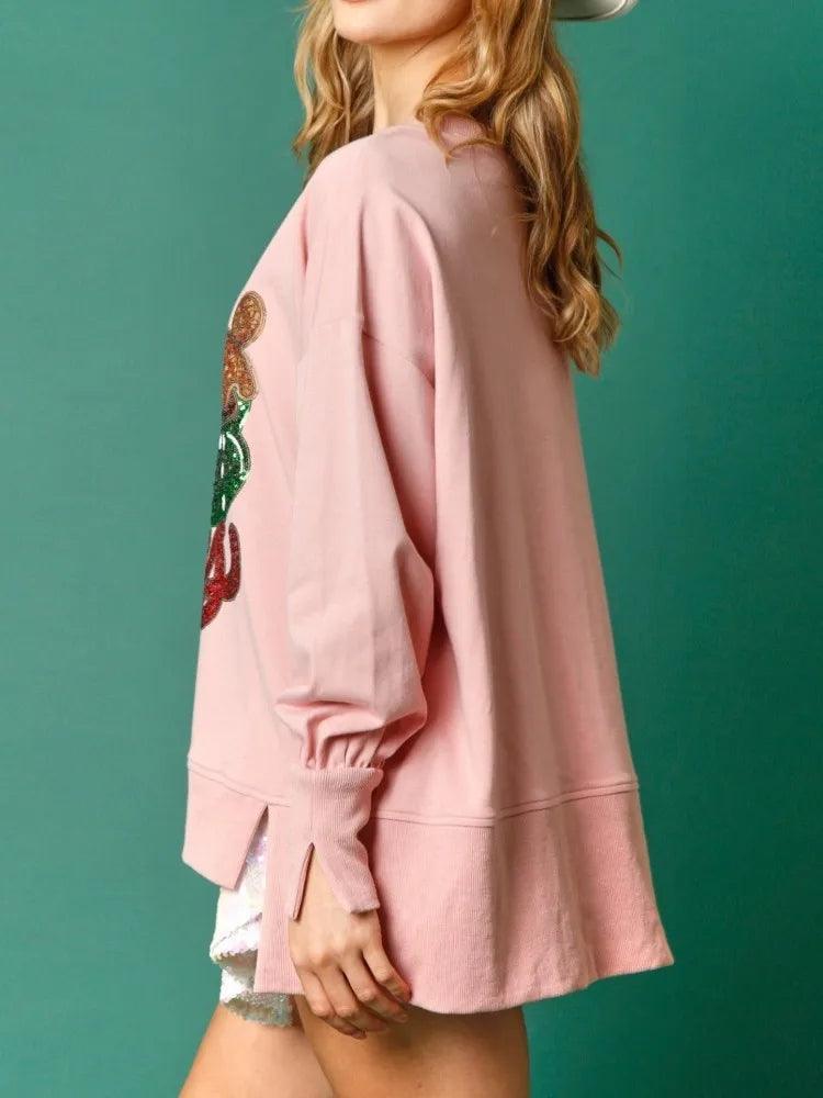 cheers holiday sequin crew sweater - basil boutique