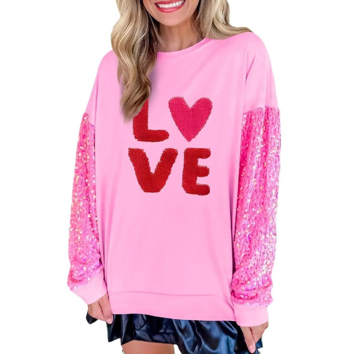 hearts + love sequin crew sweaters - basil boutique