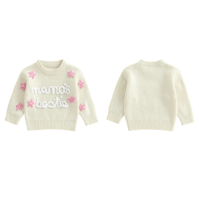 mama's bestie floral knit kids crew sweater