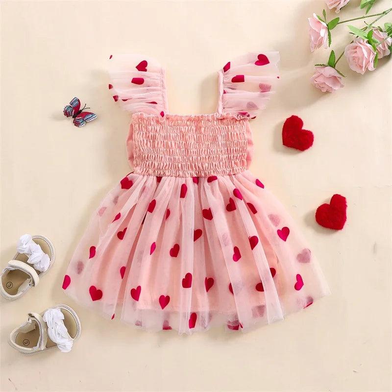 heart bow + ruffles kids dress