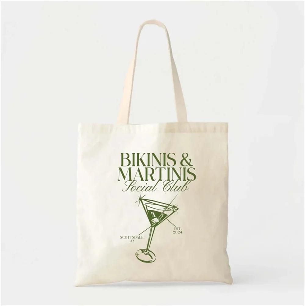 personalized bikinis + martinis tote bag - basil boutique