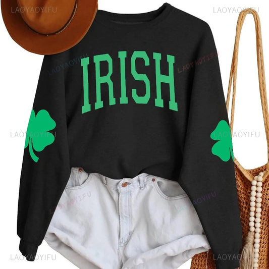irish shamrock sleeve crew sweatshirts + hoodies