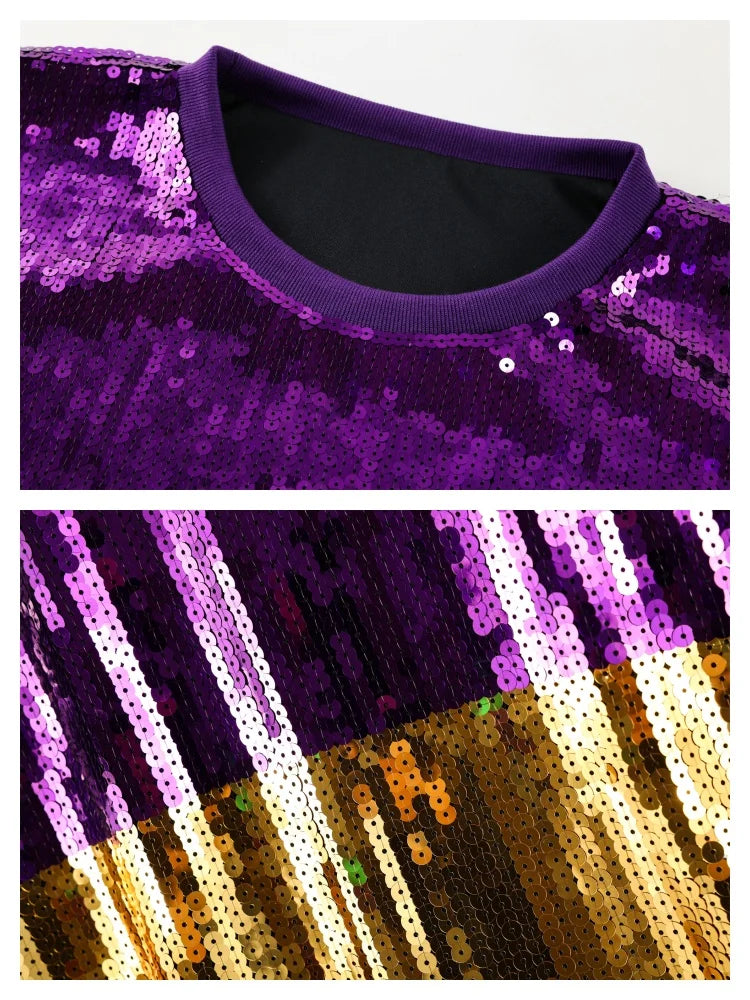 mardi gras tri-color sequin t-shirt dress