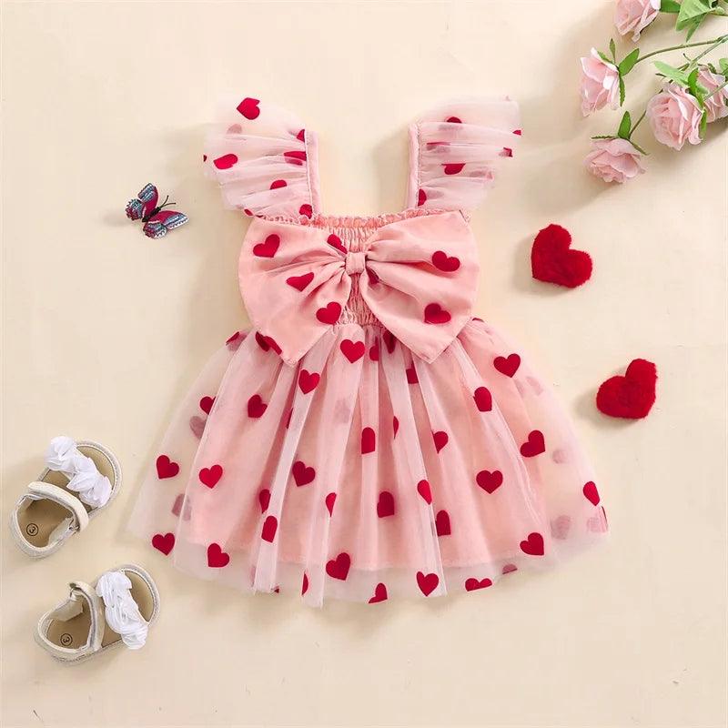 heart bow + ruffles kids dress