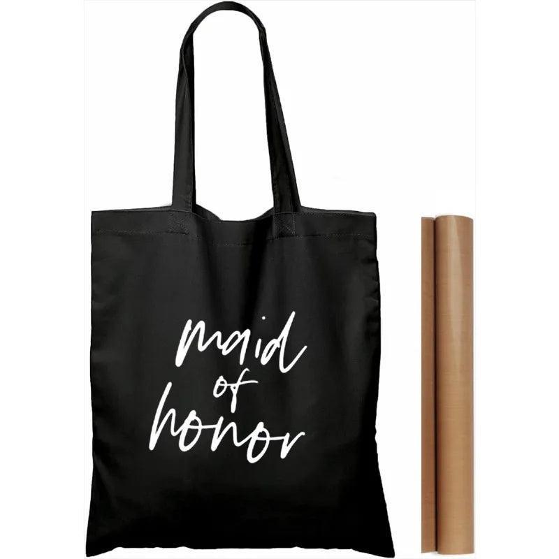bridal party script tote bags - basil boutique