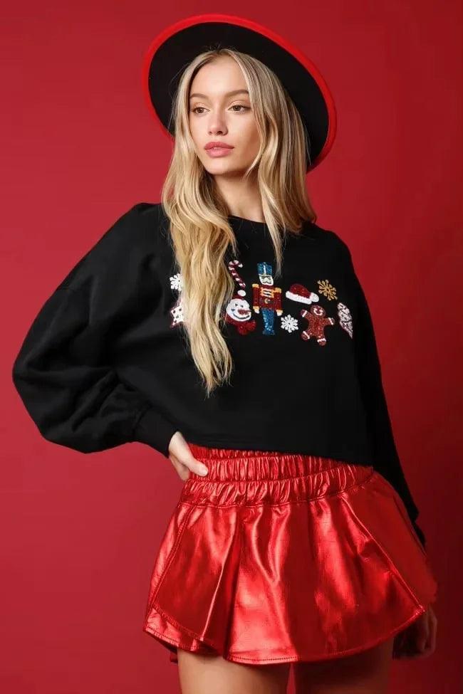 nutcracker sequin cropped sweaters - basil boutique
