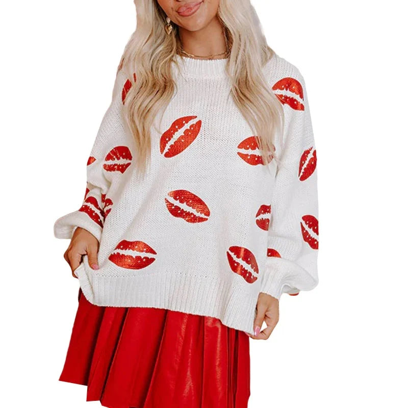 kiss me all over sequin crew sweater