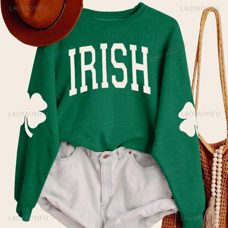 irish shamrock sleeve crew sweatshirts + hoodies