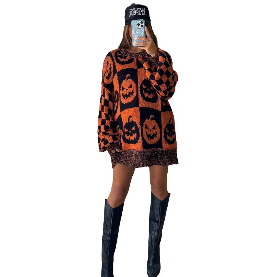 halloween checkered crew sweaters