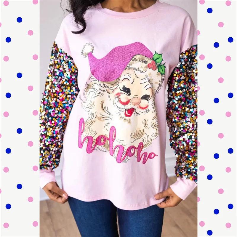 christmas multi-colored sequin crew sweater - basil boutique