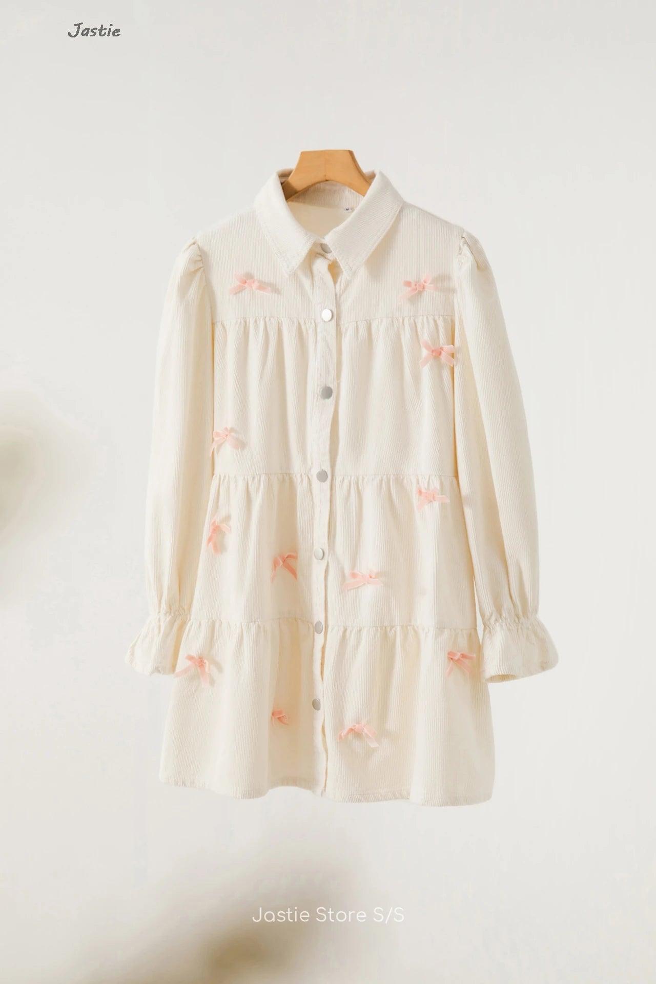 bow corduroy ruffle dress